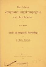 TROELTSCH, Walter, Calwer Zeughandlungskompagnie. Jena 1897. Broschur