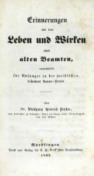 Puchta, Erinnerungen aus dem Leben und Wirken. Nördlingen 1842