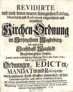 Magdeburg, Kirchen-Ordnung. Magdeburg 1739